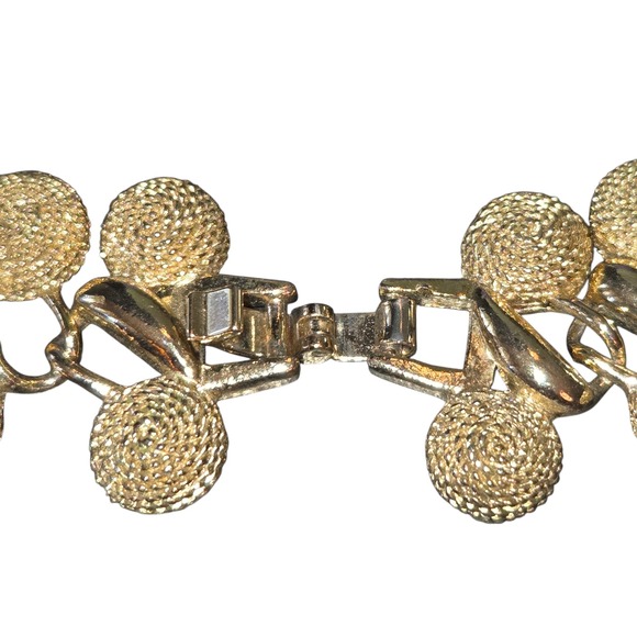 Unmarked VTG MCM Gold Tone Textured Double Disc Link Necklace & Bracelet Set - Picture 5 of 8